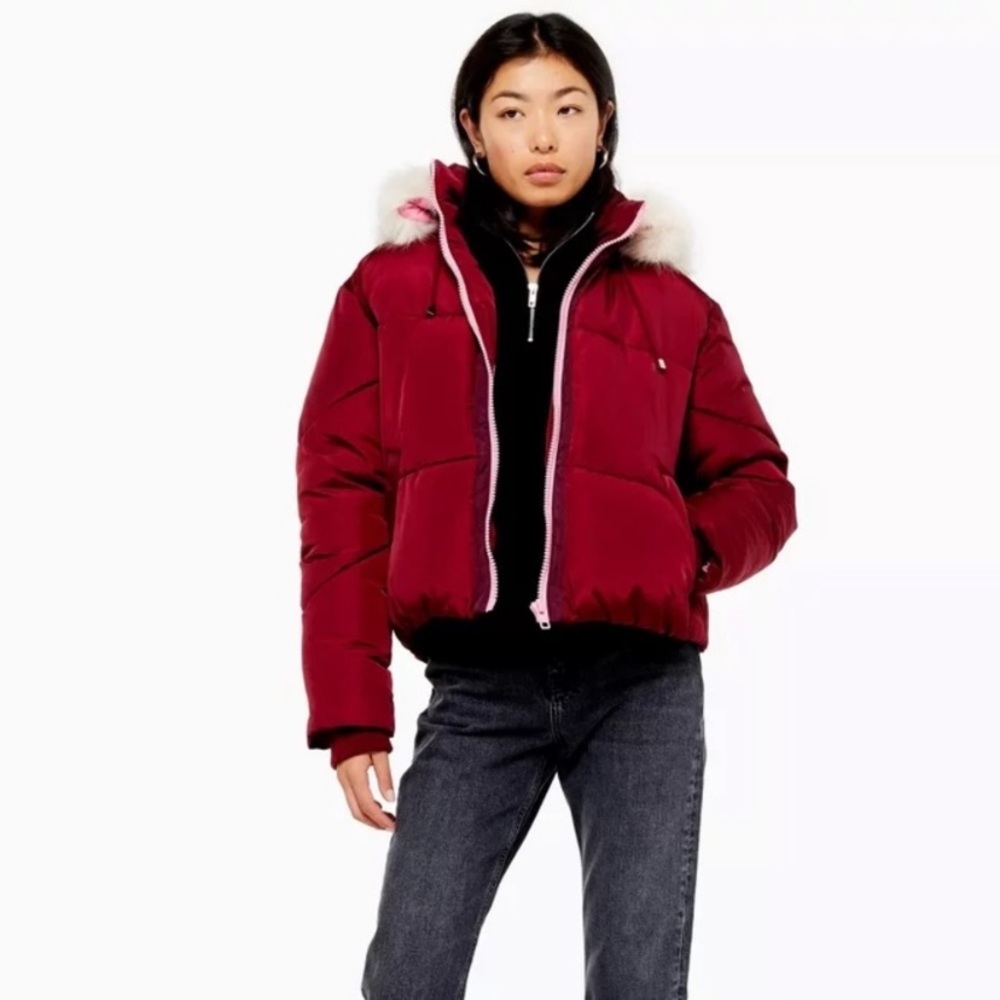 TOPSHOP burgundy winter jacket.